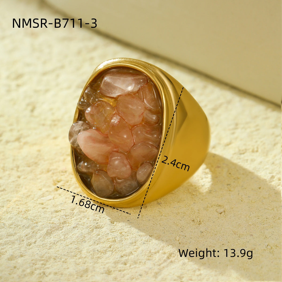 Wholesale Vintage Stainless Steel Natural Stone Geometric Ring